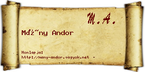 Mány Andor névjegykártya